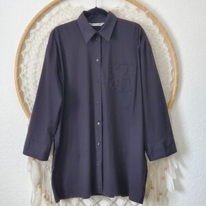 Zara Black Button Down Long Sleeve Cotton Pocket Tunic Shirt Women's Size L